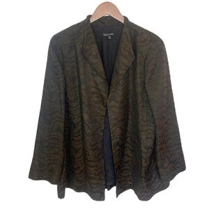 Eileen Fisher Women’s Blazer Open Jacket Large Silk Blend Black Brown Jacquard